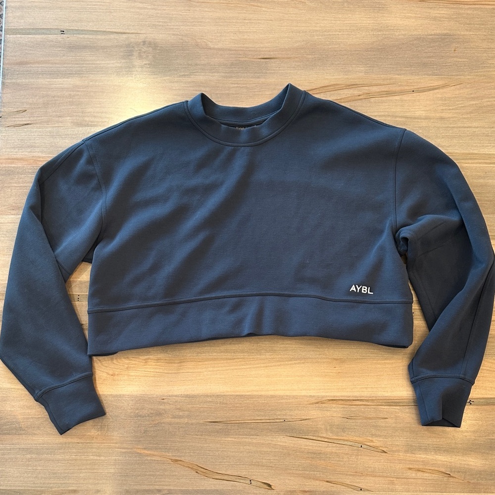 AYBL Navy Cropped Crew Sweatshirt with Subtle Logo